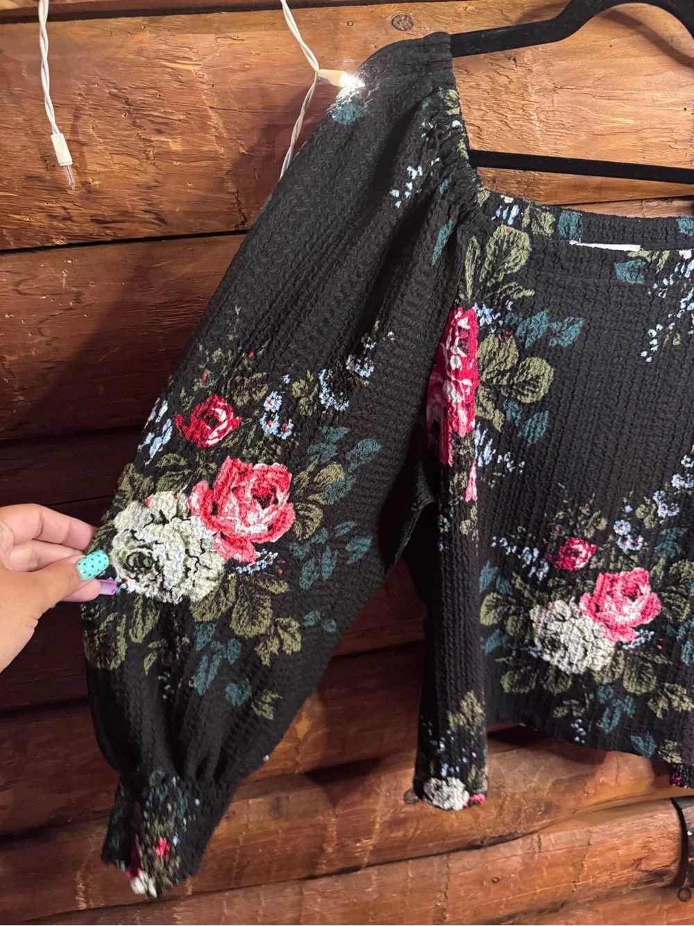LOFT Black Floral Square-Neck Peasant Blouse